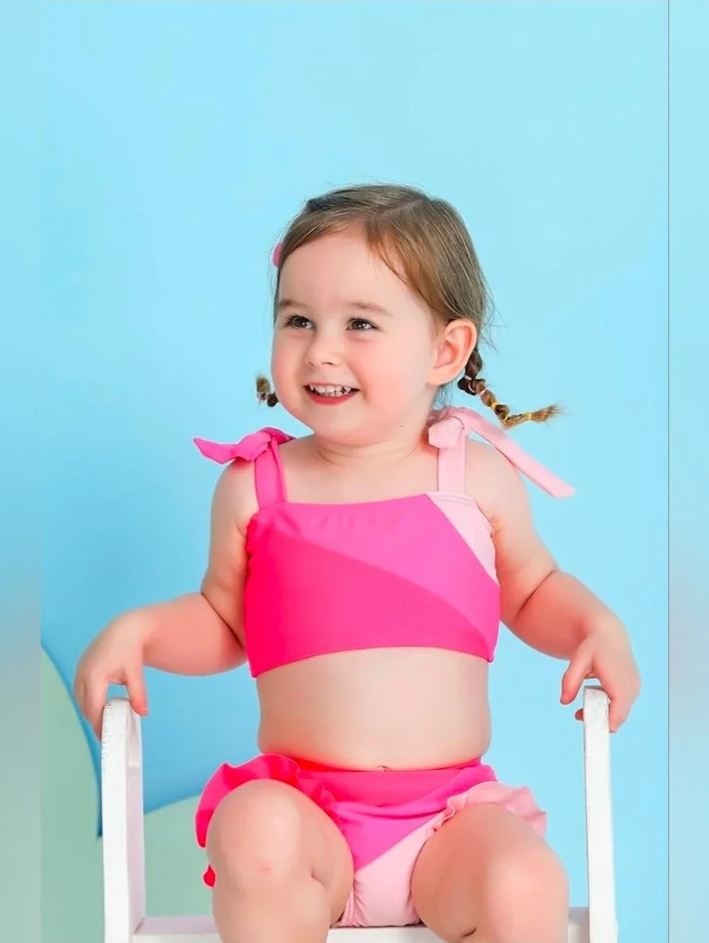 YOUNGER TREE Toddler Girls Two Piece Swimsuit Color Block Stripe 18-24 Months